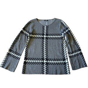 Premise Studio Gray Plaid Striped Sweater Women's Large